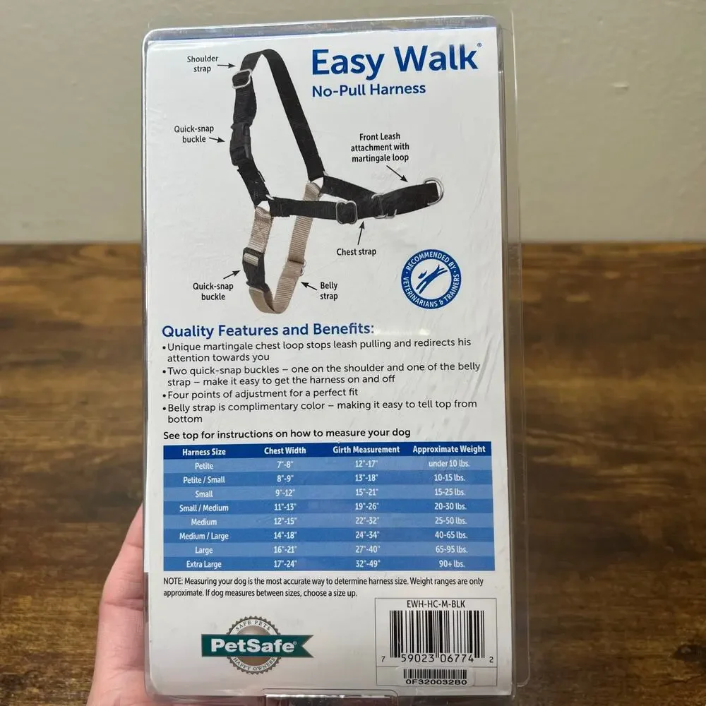 PetSafe Easy Walk No Pull Harness Dog Walk Size Medium 25-50lbs Black Silver New